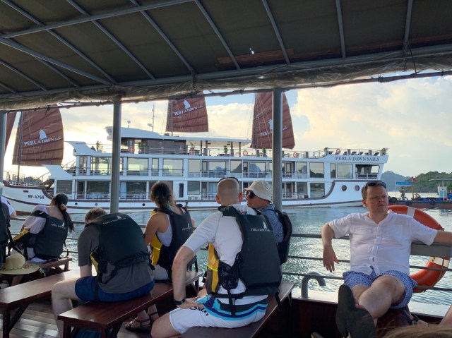 Early evening swim on Perla Dawn Sails, Lan Ha Bay