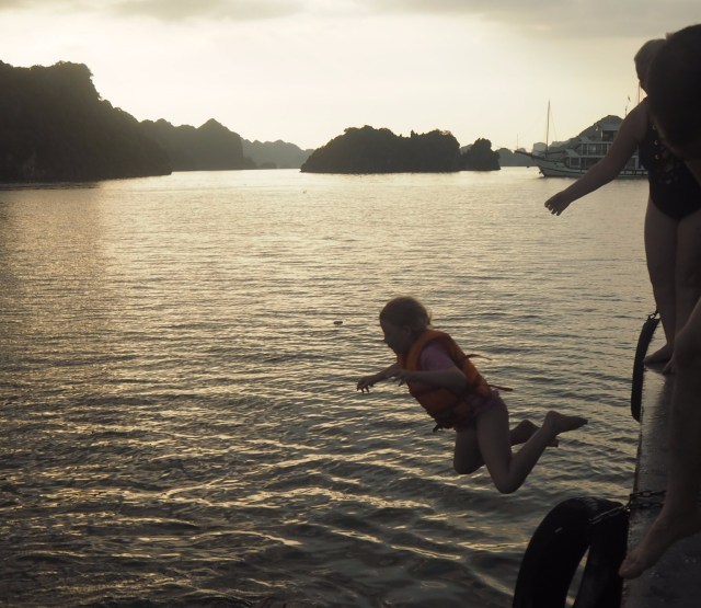 Early evening swim on Perla Dawn Sails, Lan Ha Bay