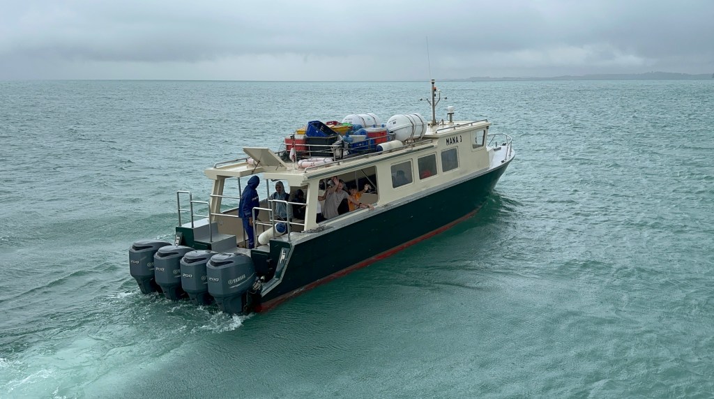 Waving goodbye to new friends at Nikoi Island